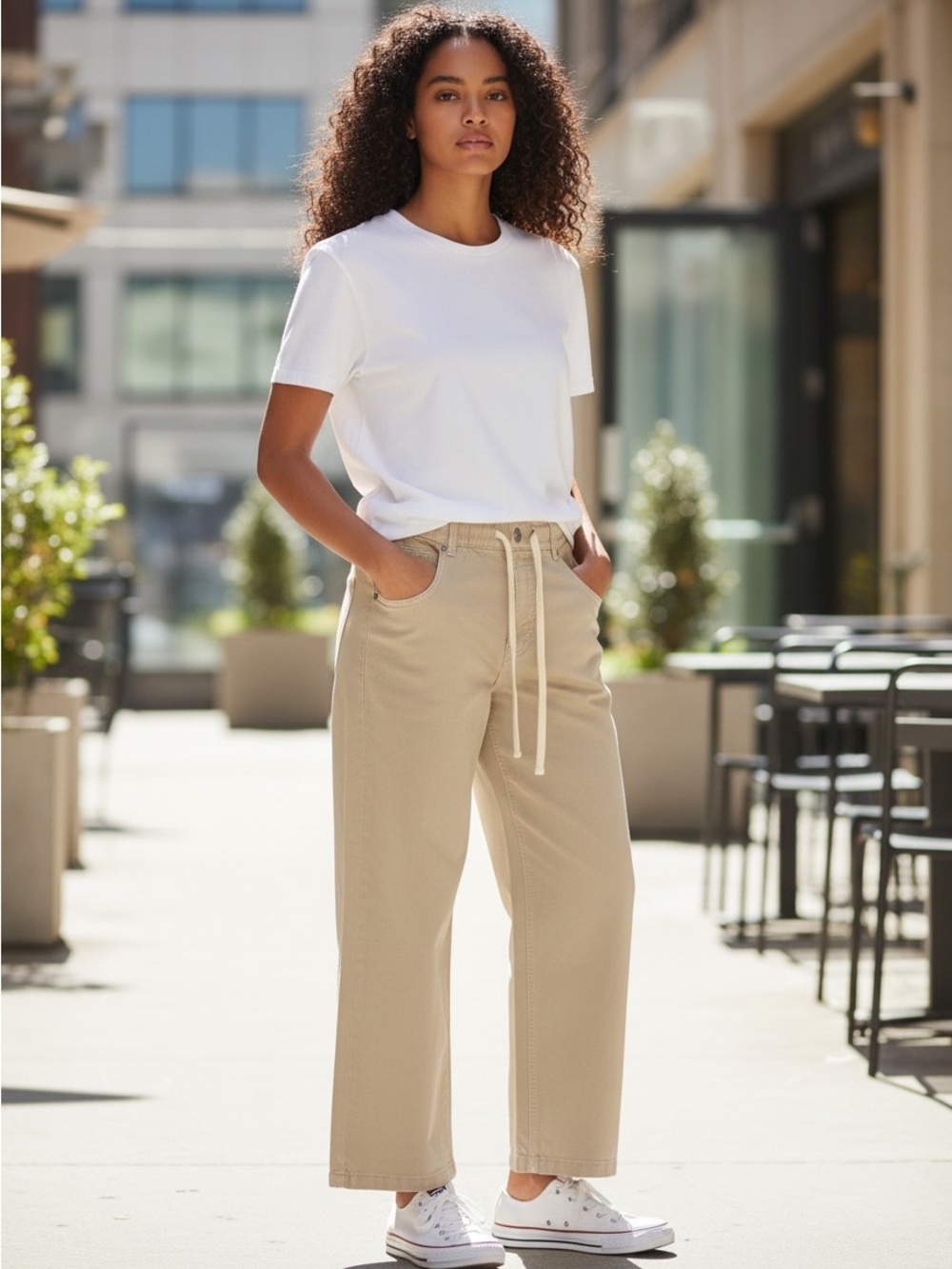 Scotch & Soda Amsterdam Wide Leg Drawstring Jeans NWT Women's Small Cream Lyocel